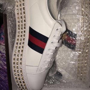 gucci white crystal new ace sneakers
